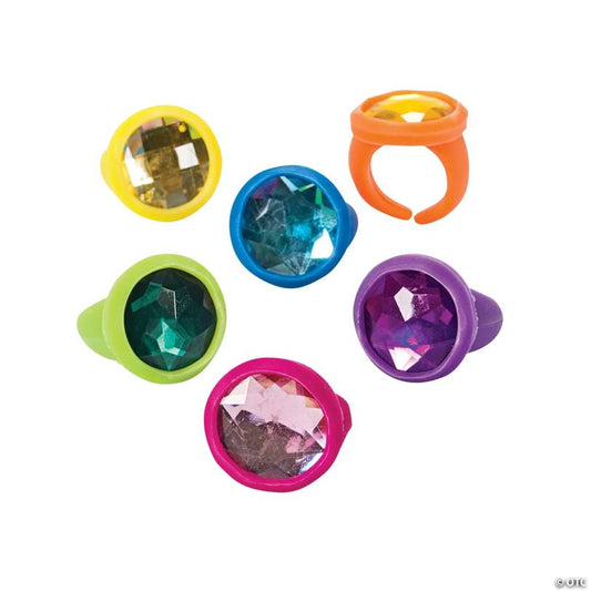 1" Multicolor Rubber Jewel Rings with Detachable Gem - 24 Pc.