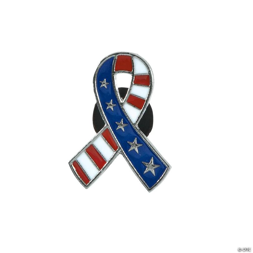 1" Patriotic Red, White & Blue USA Metal Ribbon Pins - 36 Pc.