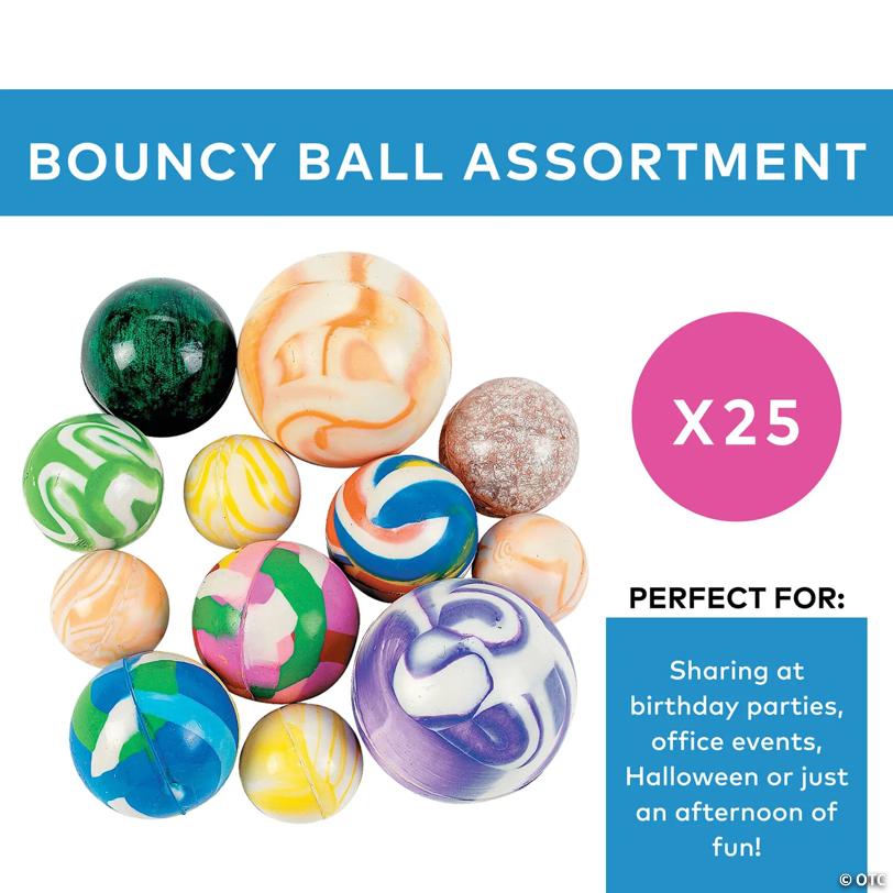1" - 1 3/4" Colorful Rubber Bouncy Ball Assortment - 25 pcs.