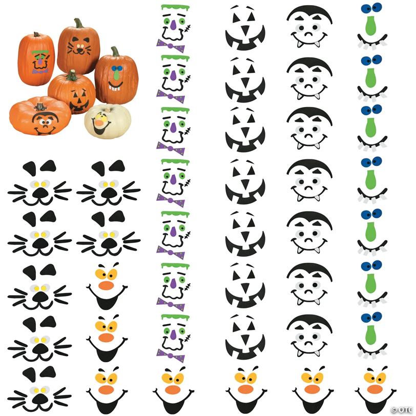 1" - 4 1/2" Bulk 42 Pc. Silly Pumpkin Faces Foam Decorating Kit