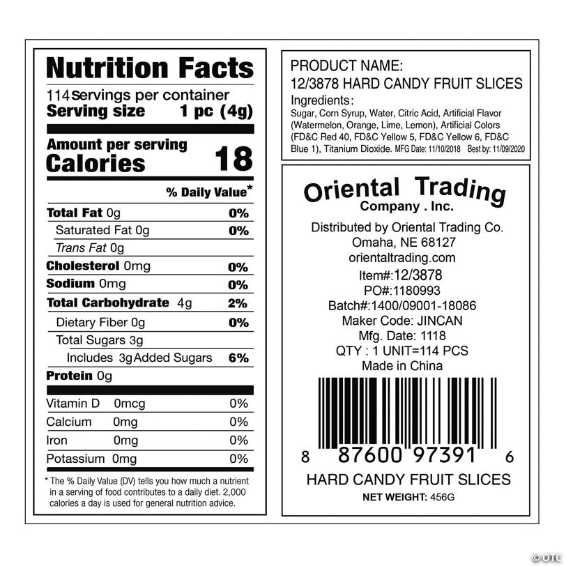1 lb. Watermelon & Citrus Fruit Slices Hard Candies - 152 Pc.