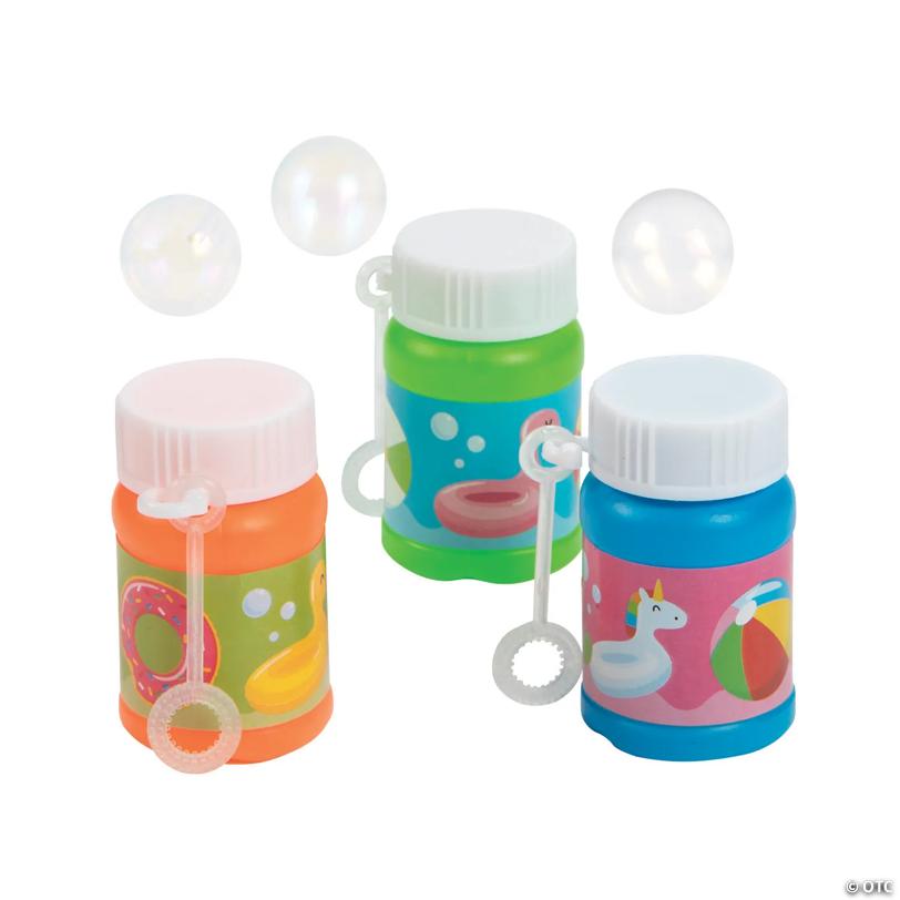 1 oz. Mini Bright Color Pool Party Plastic Bubble Bottles with Wand - 24 Pc.