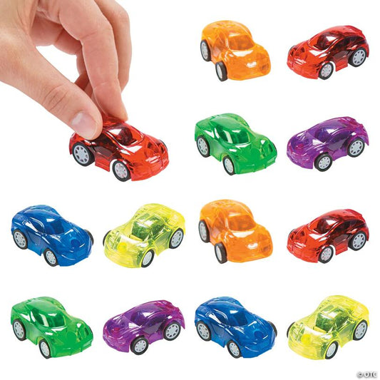 1" x 2" Mini Transparent Pull-Back Cars - 12 Pc.