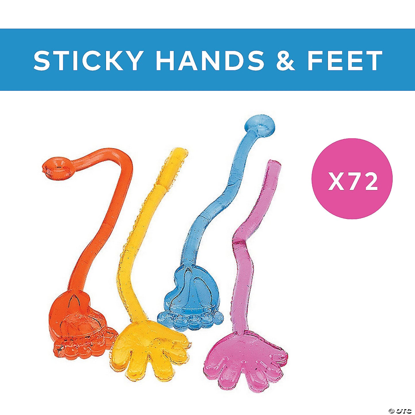 2 1/2" Bulk 72 Pc. Mini Orange, Yellow, Blue Purple Sticky Hands Feet | USA Decoration®