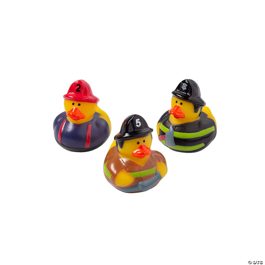 2 1/2" Firefighter Brown, Black & Blue Rubber Ducks - 12 Pc.