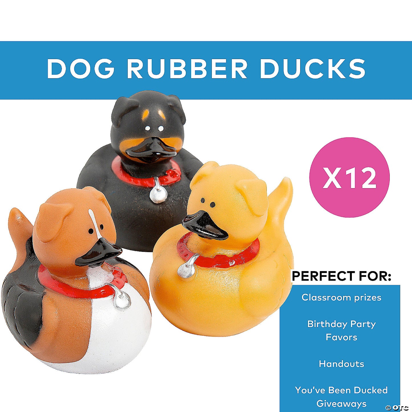 2" Brown, Black and Tan Dog Character Rubber Duck Toys - 12 Pc. | USA Decoration®