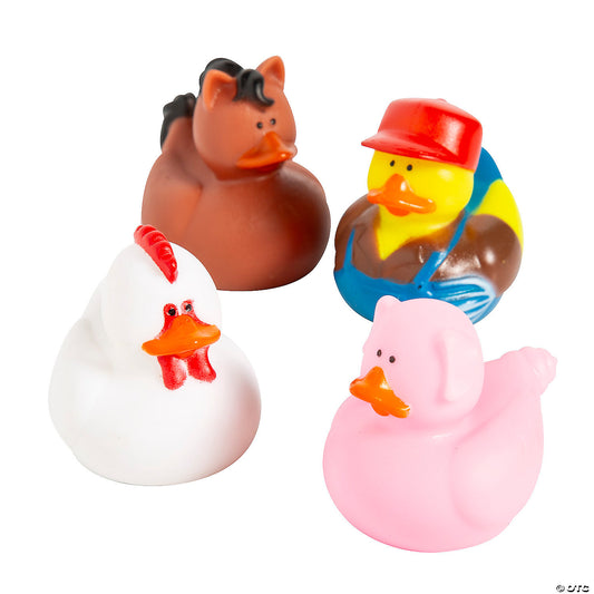 2" Farm Barnyard Farmer & Animal Characters Rubber Ducks - 12 Pc.