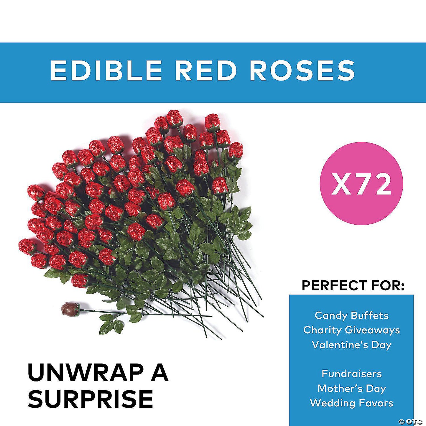2 lbs. 10 oz. Red Foil-Wrapped Chocolate Roses - 72 Pc.