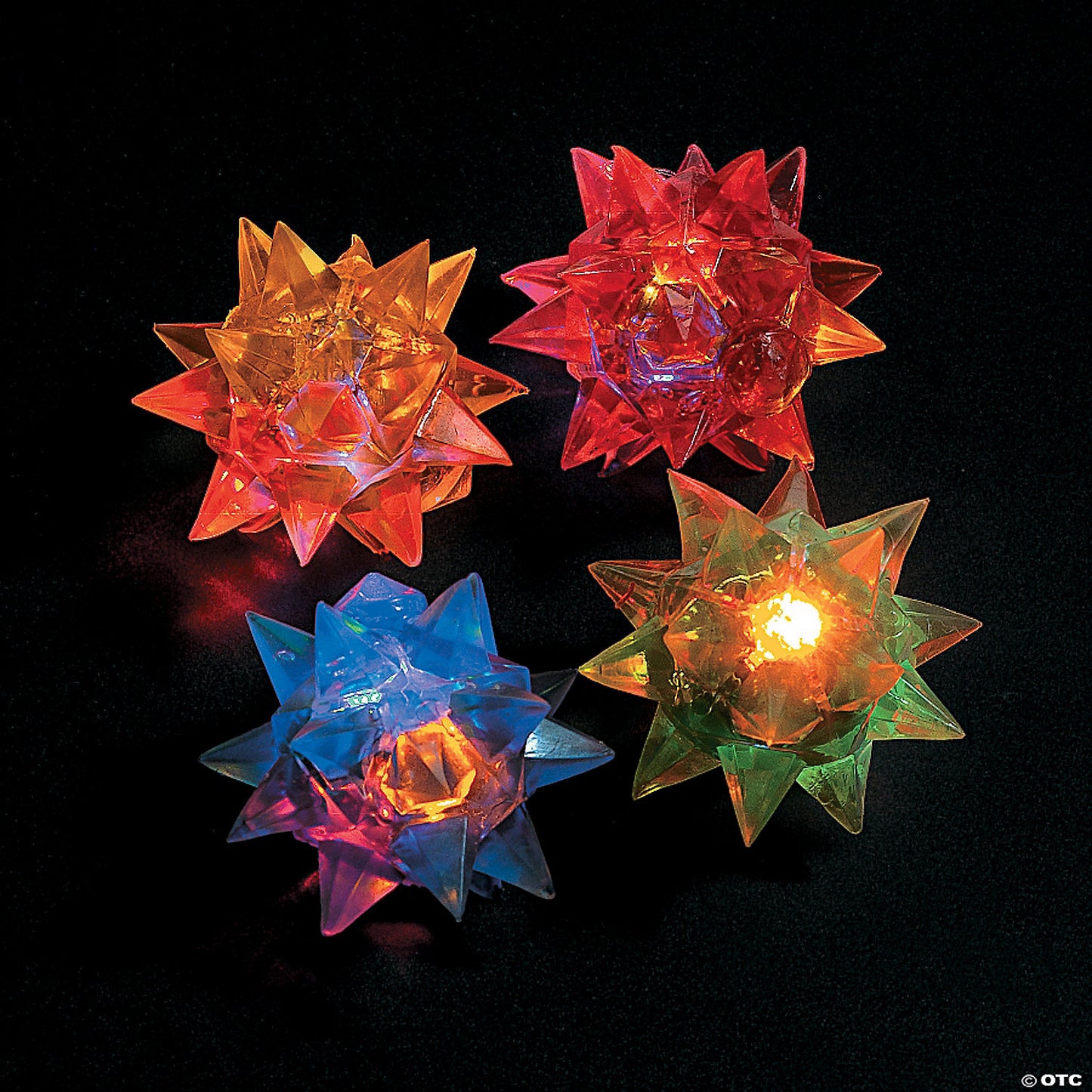 2" Mini Light-Up Flashing Rubber Star Balls Assortment - 12 Pc. | USA Decoration®