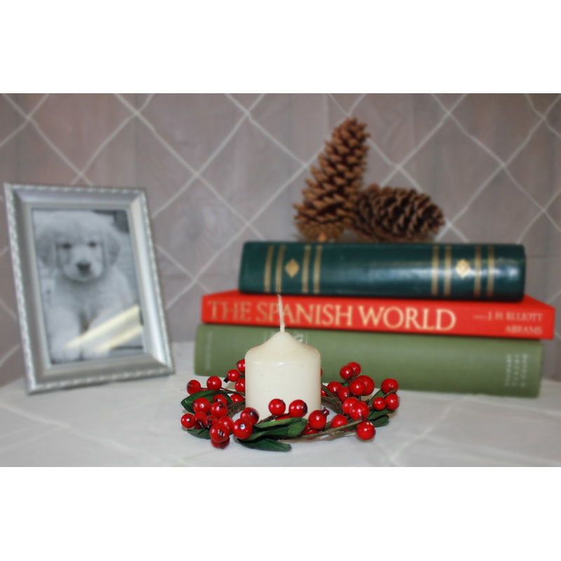 2.75" Artificial Berry Candle Rings on a pillar candle as a table centerpiece