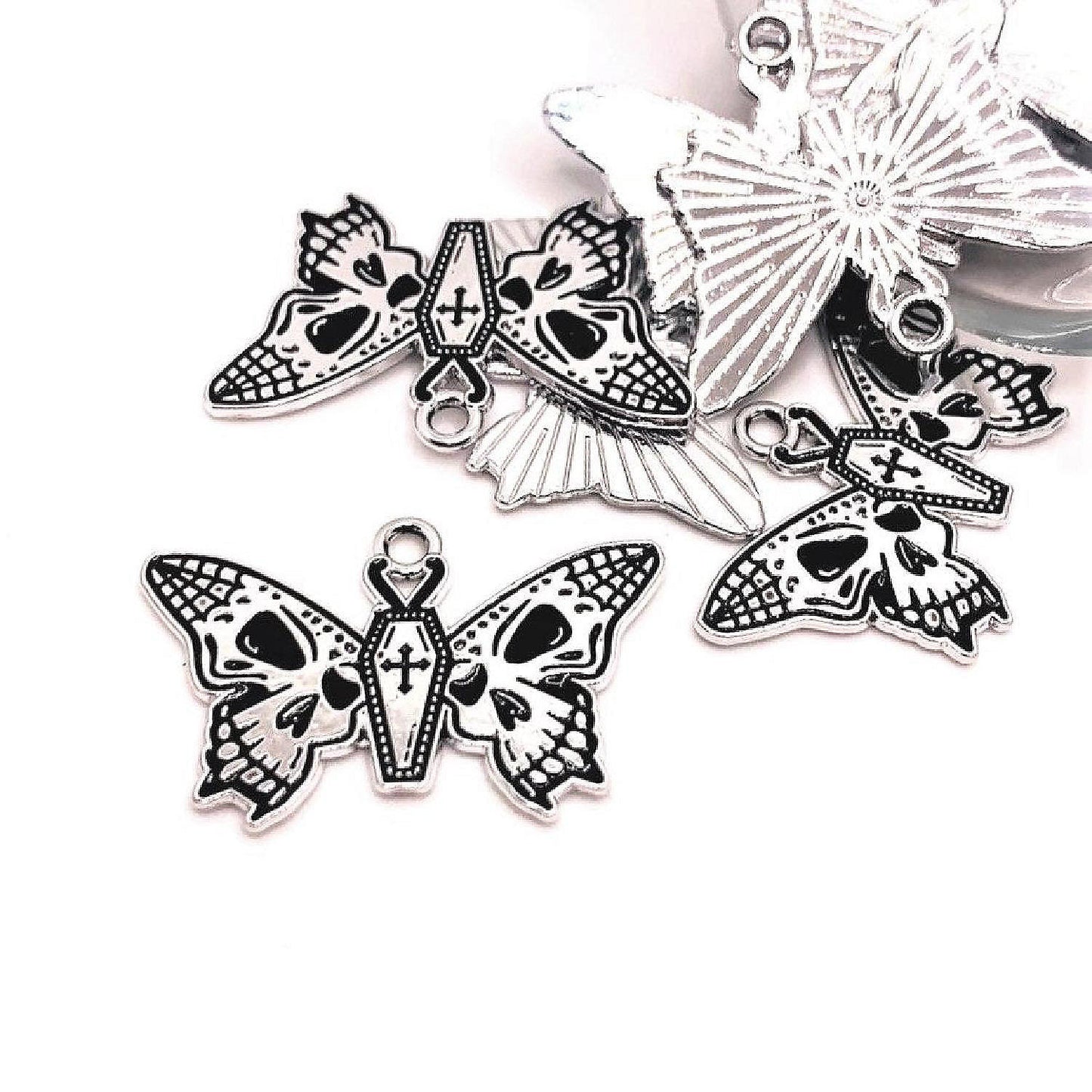 20 Pcs Halloween Silver Moth Charms | USA Decoration®