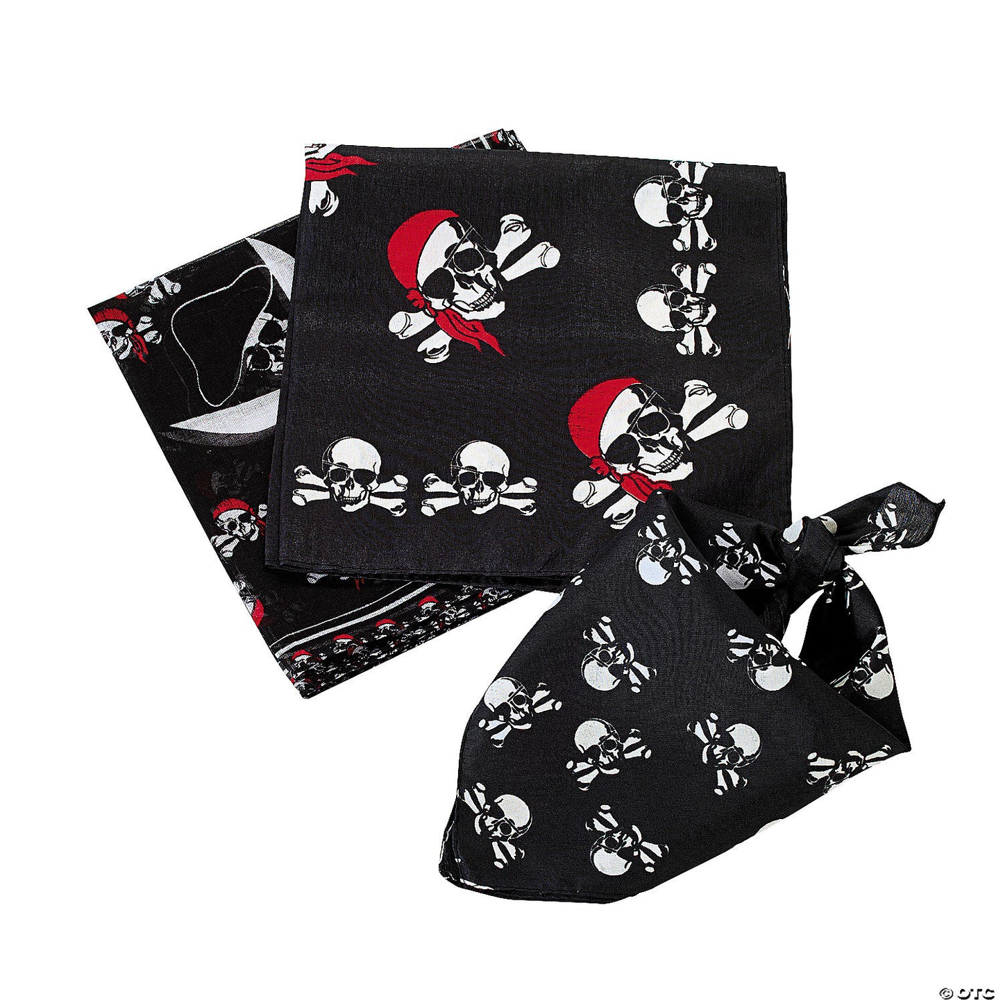 20" Pirate Classic Skull & Crossbones Polyester Bandanas - 12 Pc.
