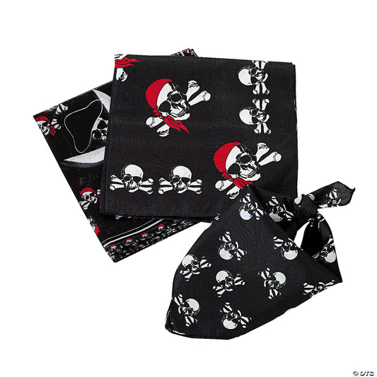 20" Pirate Classic Skull & Crossbones Polyester Bandanas - 12 Pc.