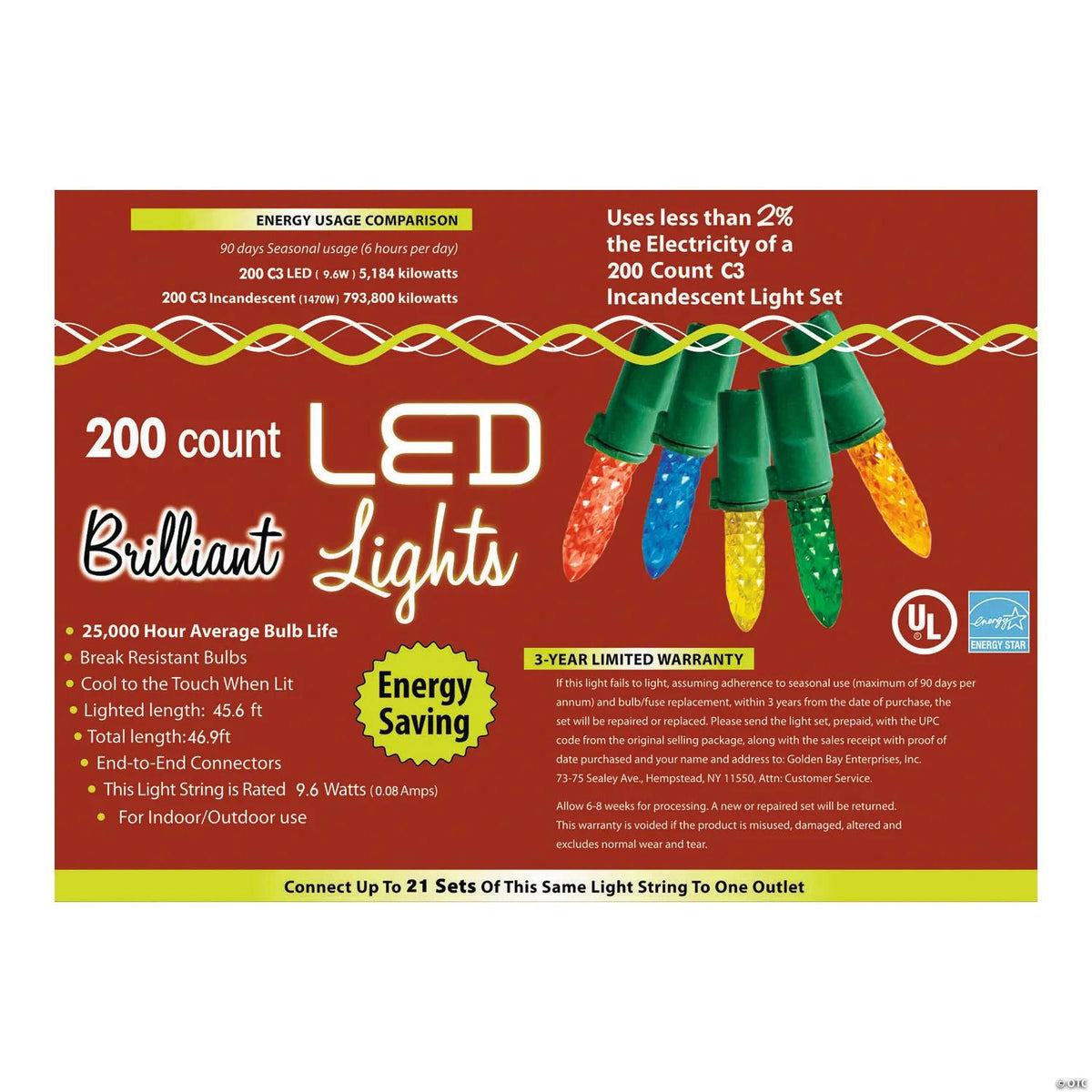 200-light strand of multi-color C3-style LED holiday lights