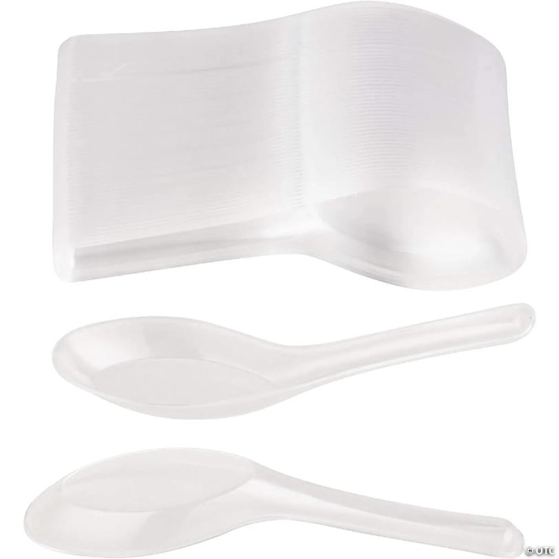 200 Pack Disposable Soup Spoons, Plastic Utensils for Appetizer, Ramen, Pho, Clear (4.5 x 1.2 In) | USA Decoration®