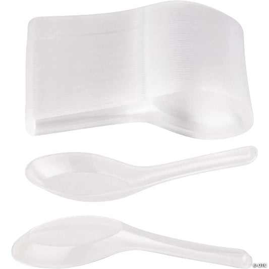 200 Pack Disposable Soup Spoons, Plastic Utensils for Appetizer, Ramen, Pho, Clear (4.5 x 1.2 In) | USA Decoration®