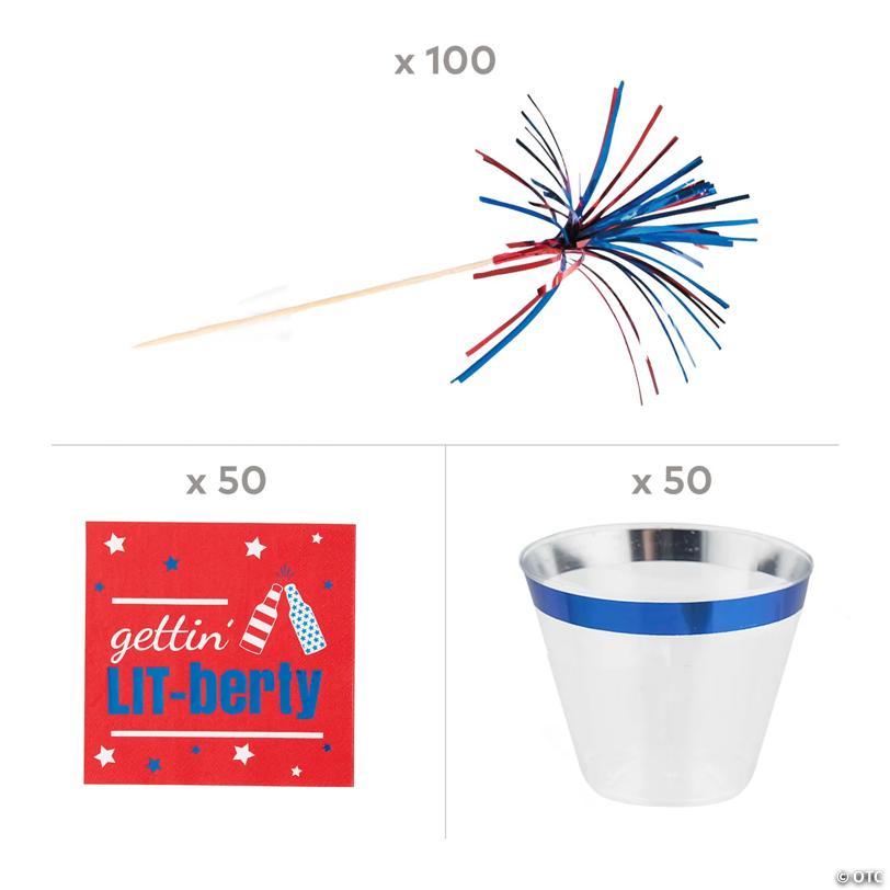 200 Pc. Patriotic Blue Disposable Cocktail Kit Set for Serving 50 Guests
