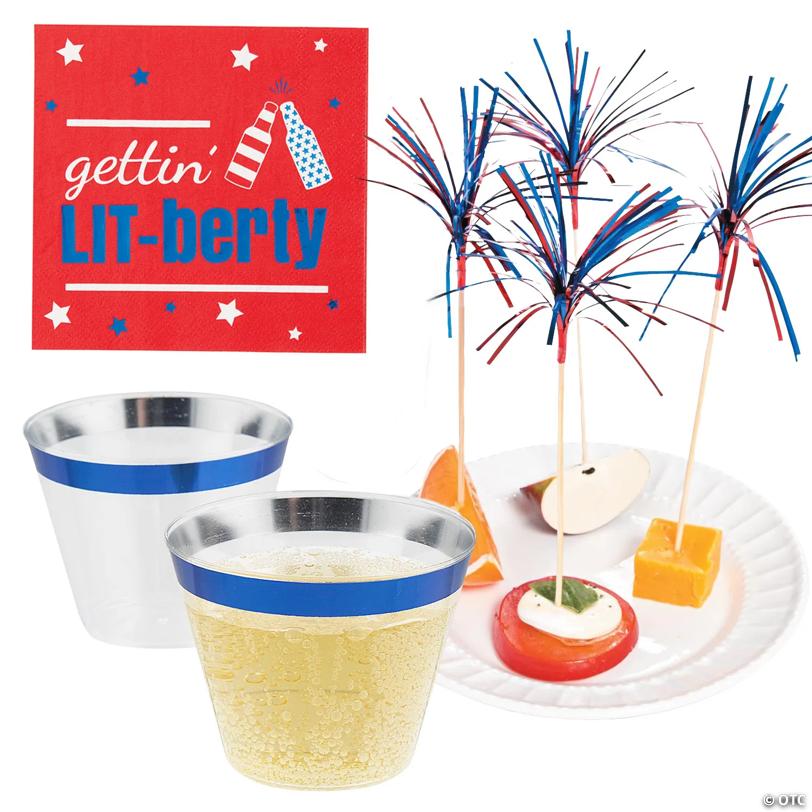 200 Pc. Patriotic Blue Disposable Cocktail Kit Set for Serving 50 Guests