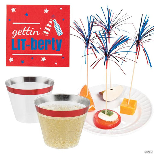 200 Pc. Patriotic Red Disposable Cocktail Kit Set for Serving 50 Guests
