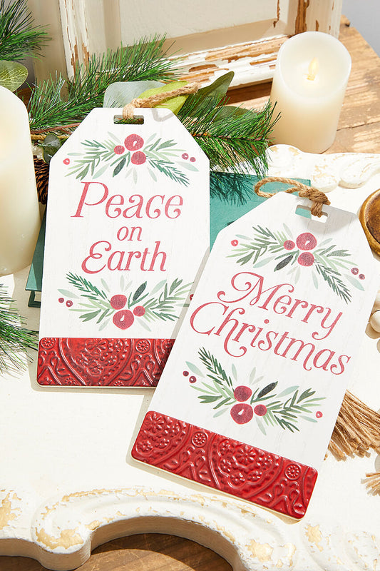 10 Inch Large Tag Shape Holly Ornament Christmas Decoration