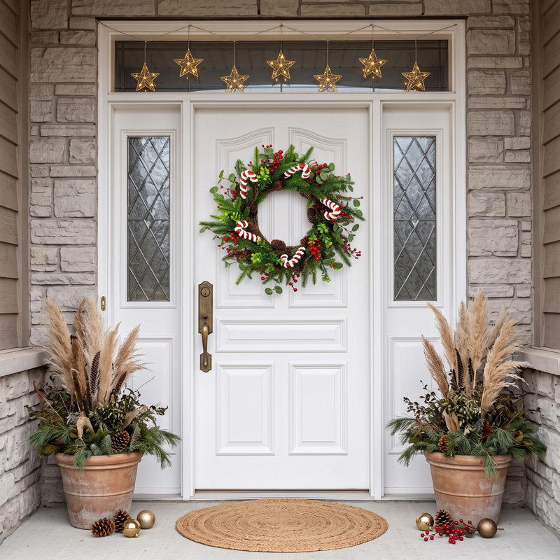 20" candy cane Christmas wreath with red berries and candy canes
