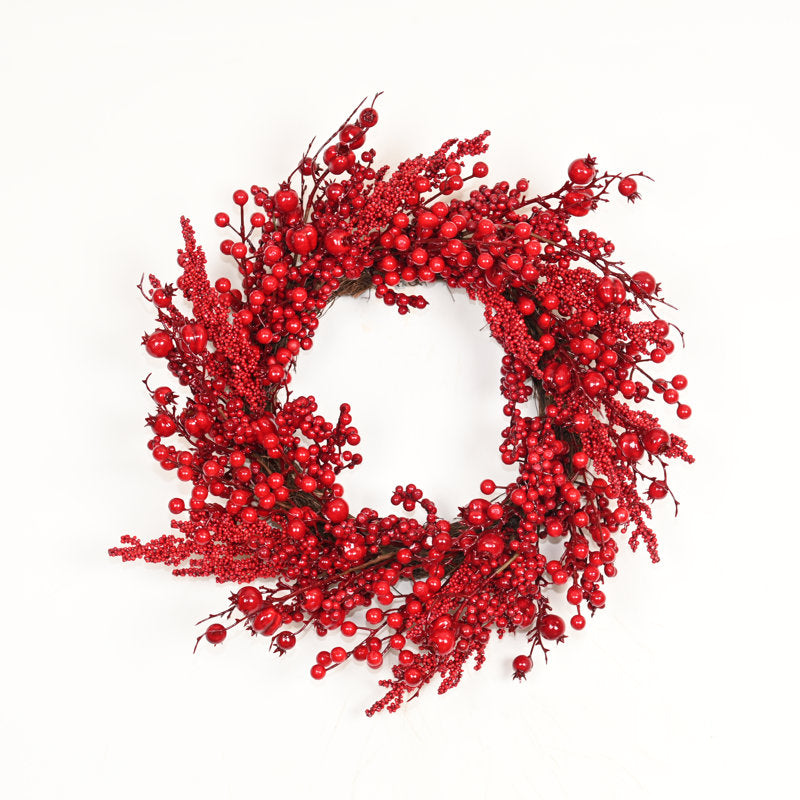 20" Farmhouse Artificial Berry Christmas Wreath hung on a wooden door
