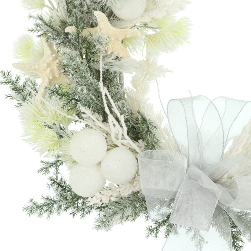 20'' Holiday Coastal Wreath with Flocked Cedar, Ornaments and Starfish