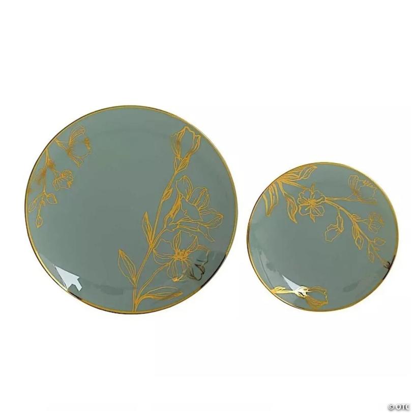20 Dusty Sage Round Disposable Salad Dinner Plastic Plates | USA Decoration®