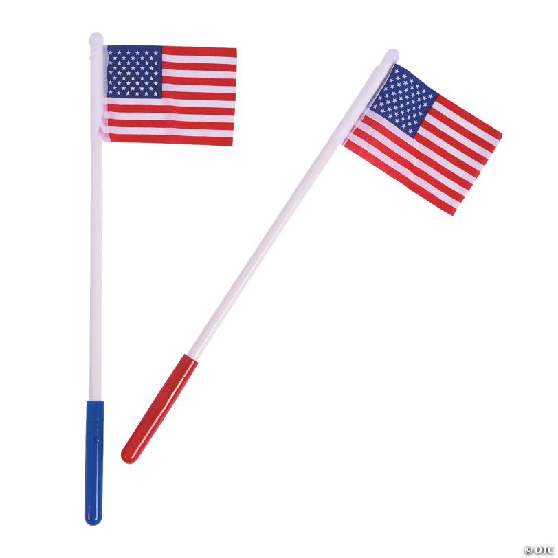 20" Patriotic Battery-Powered Light-Up Plastic USA Flags - 12 Pc.