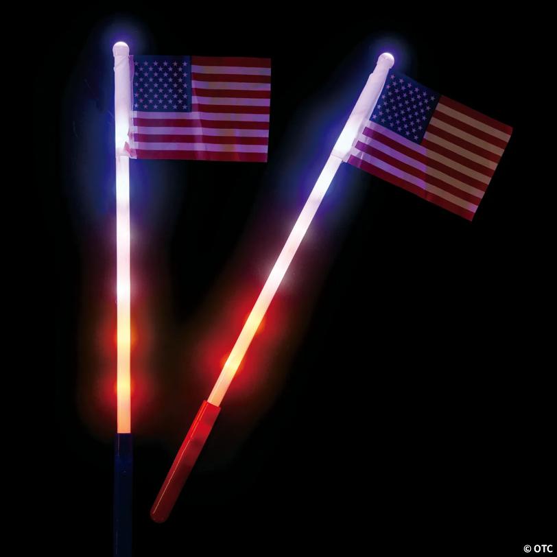 20" Patriotic Battery-Powered Light-Up Plastic USA Flags - 12 Pc.