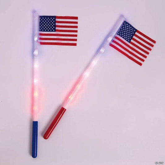 20" Patriotic Battery-Powered Light-Up Plastic USA Flags - 12 Pc.