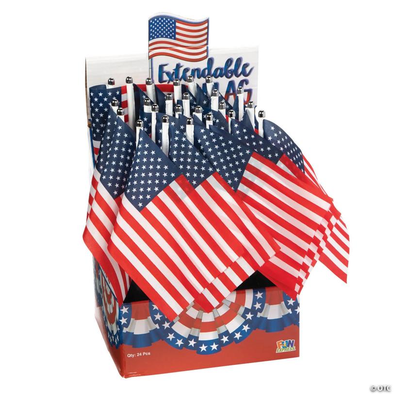 20" Patriotic Extendable Hand-Held USA Flags - 24 Pc.