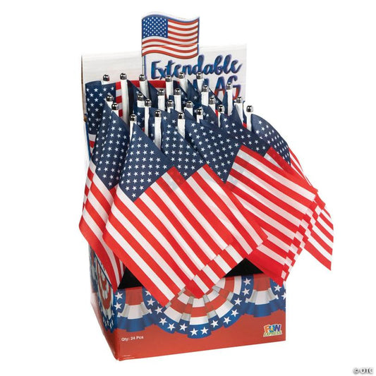 20" Patriotic Extendable Hand-Held USA Flags - 24 Pc.