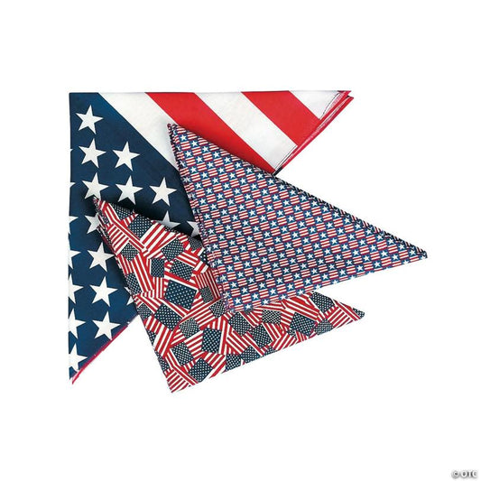 20" Patriotic Stars & Stripes Polyester Bandana Assortment – 12 Pc.