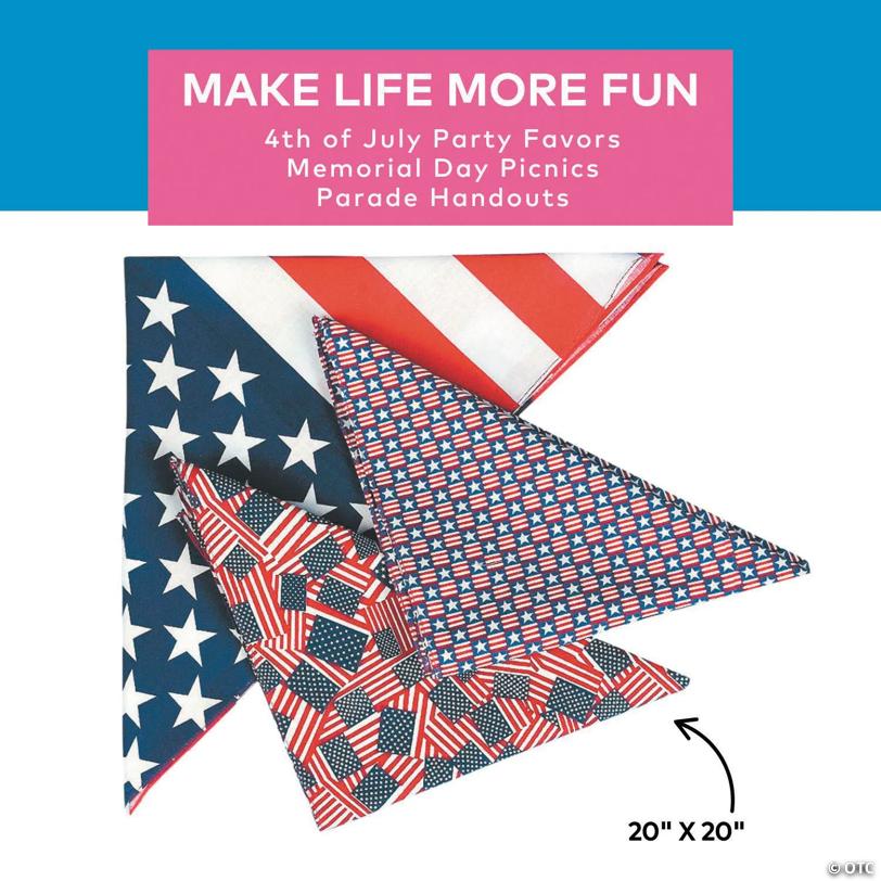 20" Patriotic Stars & Stripes Polyester Bandana Assortment – 12 Pc.