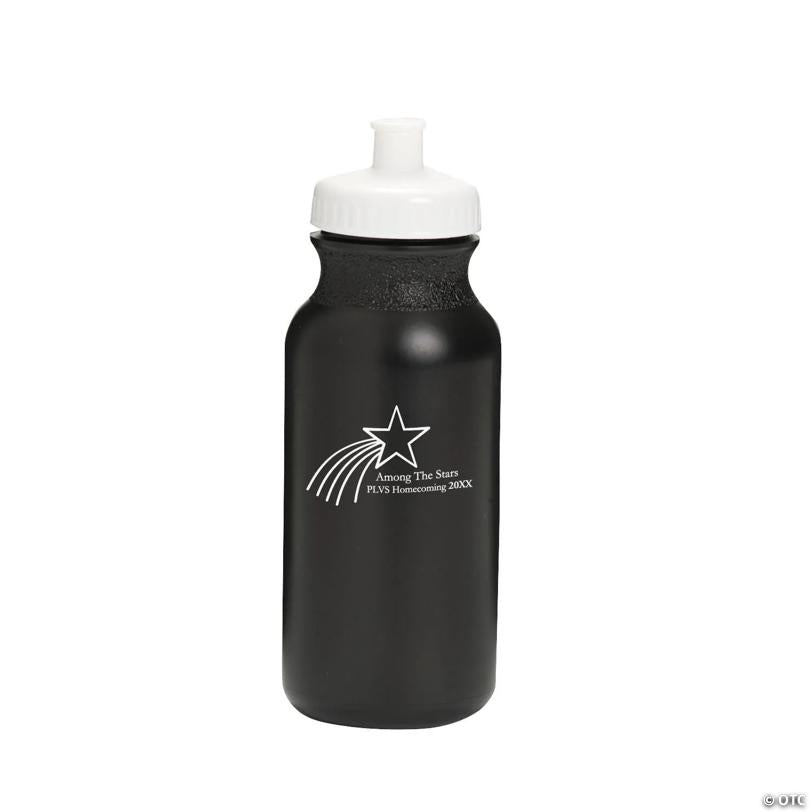 20 oz. Bulk 50 Ct. Personalized Black Shooting Star Plastic Water Bottles | USA Decoration®