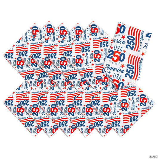 20" x 20" Patriotic America 250th Anniversary Polyester Bandanas – 12 Pc.