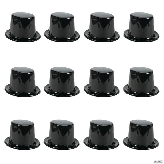 20" x 5" Kids Classic Black Plastic Top Hats - 12 Pc.