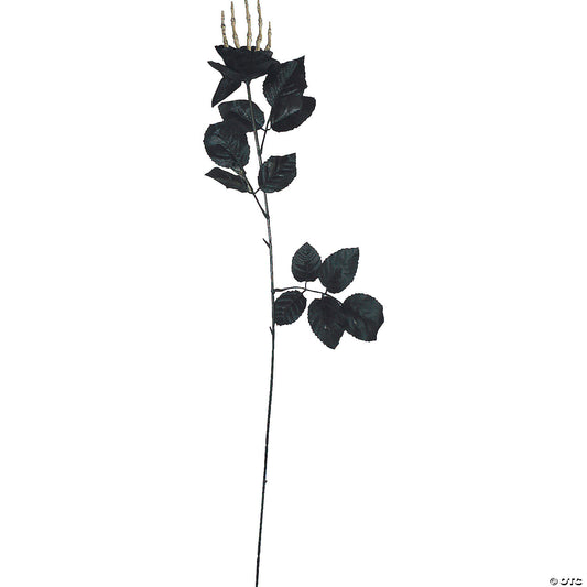 21" Black Rose with Skeleton Hand Halloween Decoration