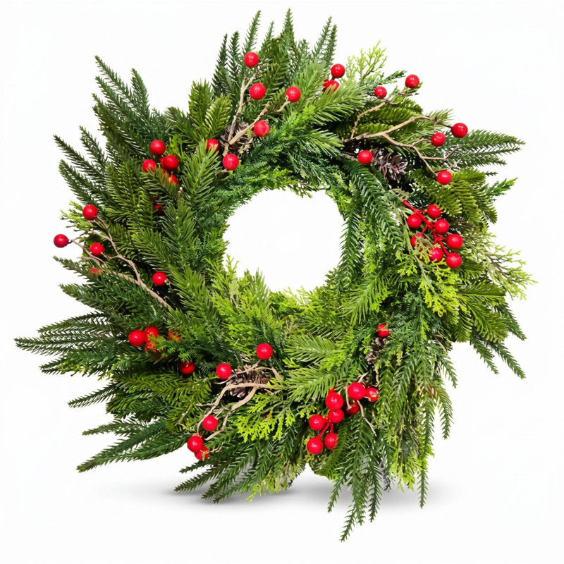 21.6" pine Christmas wreath with pinecones and red berries