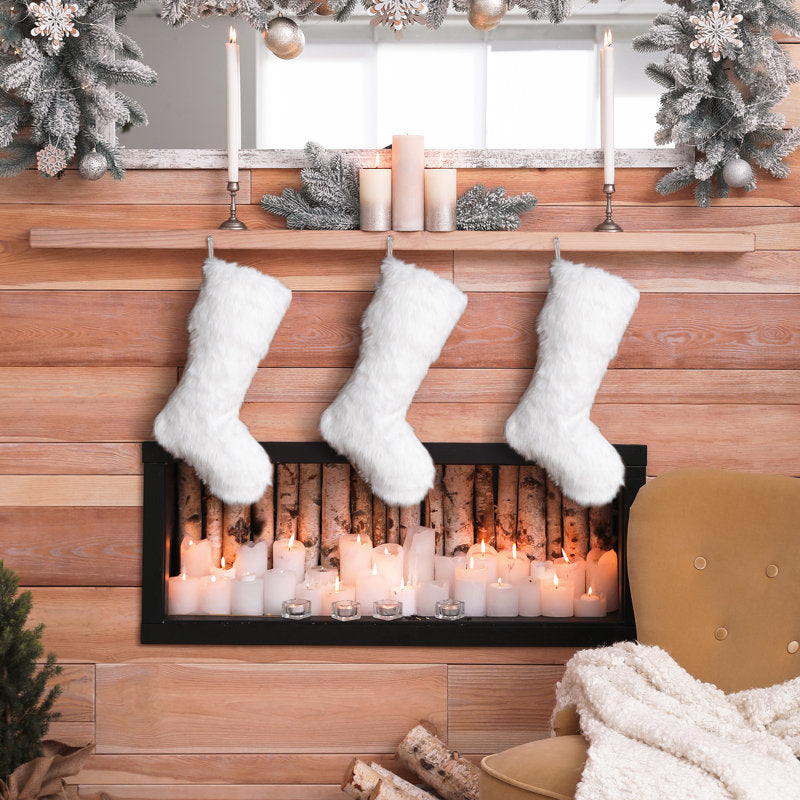 21"L White Plush Christmas Stocking