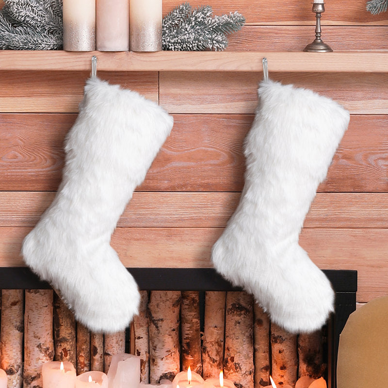 21"L White Plush Christmas Stocking