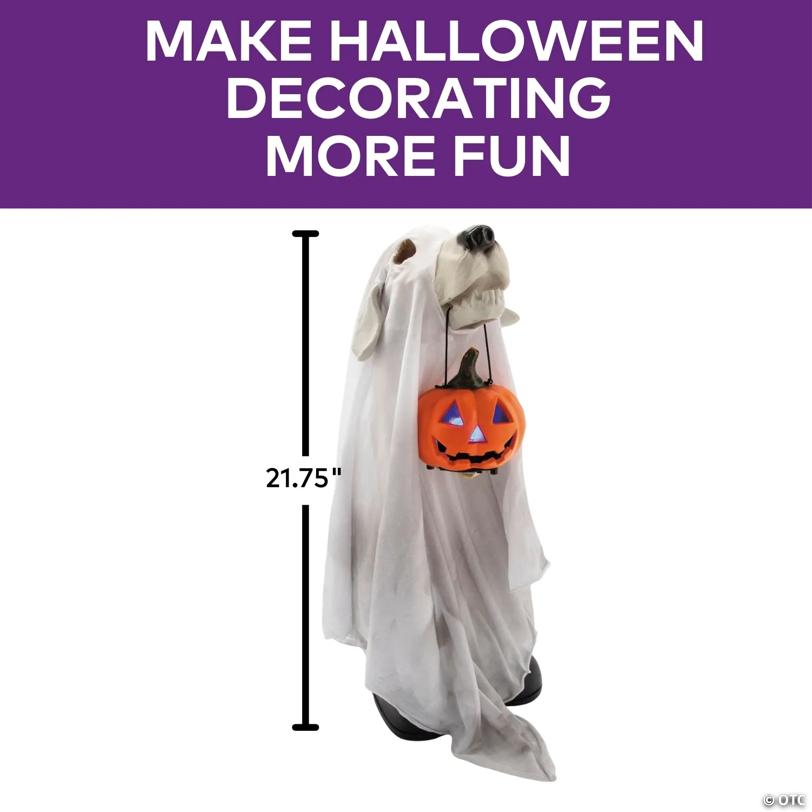 21 3/4" Ghost Dog Carrying Light-Up Jack-O'-Lantern Halloween Decoration