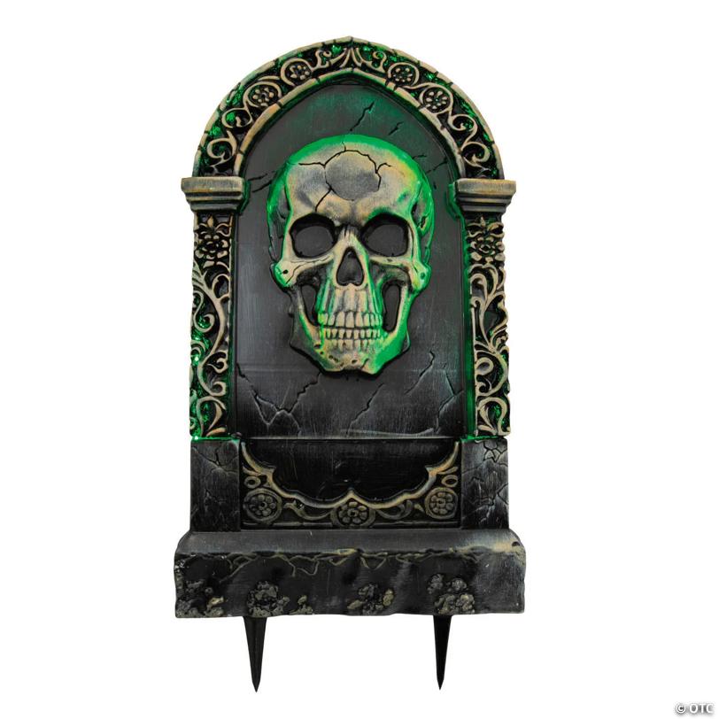 21" Light-Up Tombstone with Skull Halloween Decoration