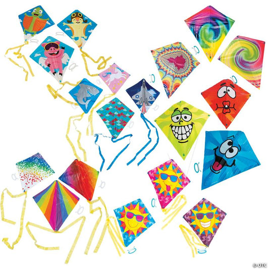 21" - 28" Bulk 72 Pc. Classic Everyday Fun Multicolor Plastic Kites