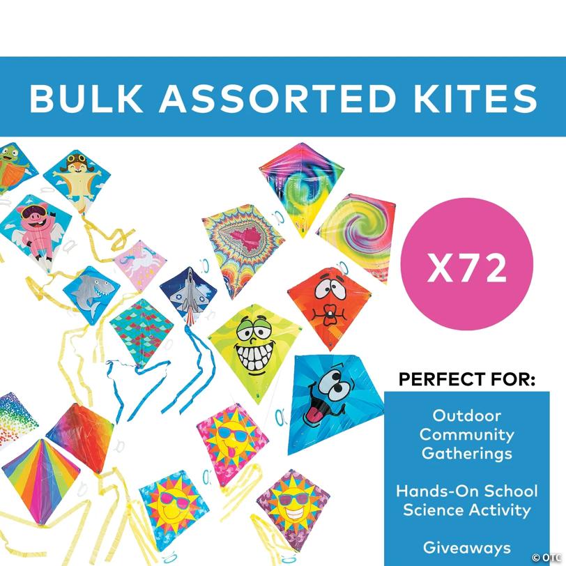 21" - 28" Bulk 72 Pc. Classic Everyday Fun Multicolor Plastic Kites
