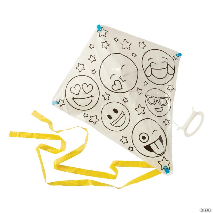 21" x 22" Color Your Own Emoji Face Plastic Kites with Tail - 12 Pc.