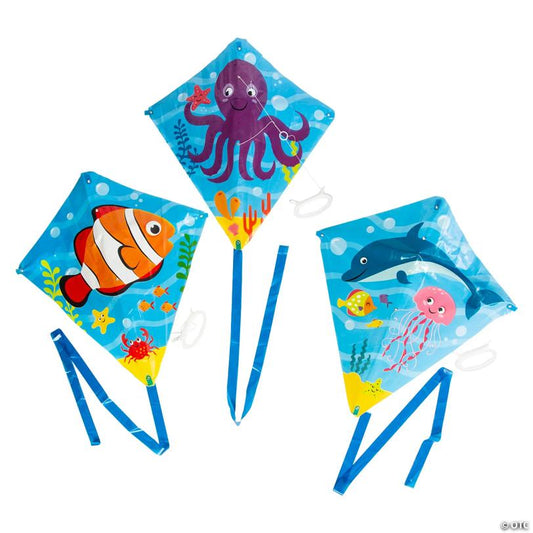 21" x 22" Sea Creatures Plastic Kites with Vinyl Tail - 12 Pc.
