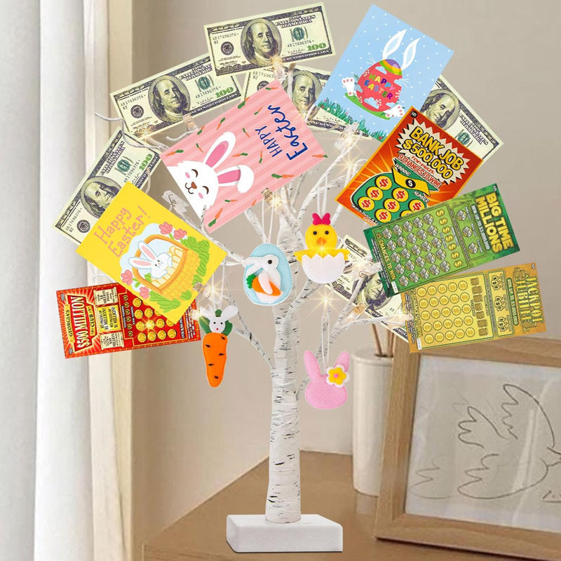 22-Inch LED Money Tree with 6 Clips and Warm White Lights, Gift Card Holder for Birthday, Wedding, and Christmas