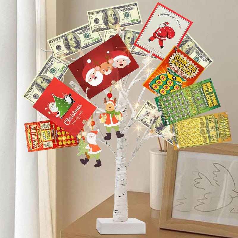 22-Inch LED Money Tree with 6 Clips and Warm White Lights, Gift Card Holder for Birthday, Wedding, and Christmas